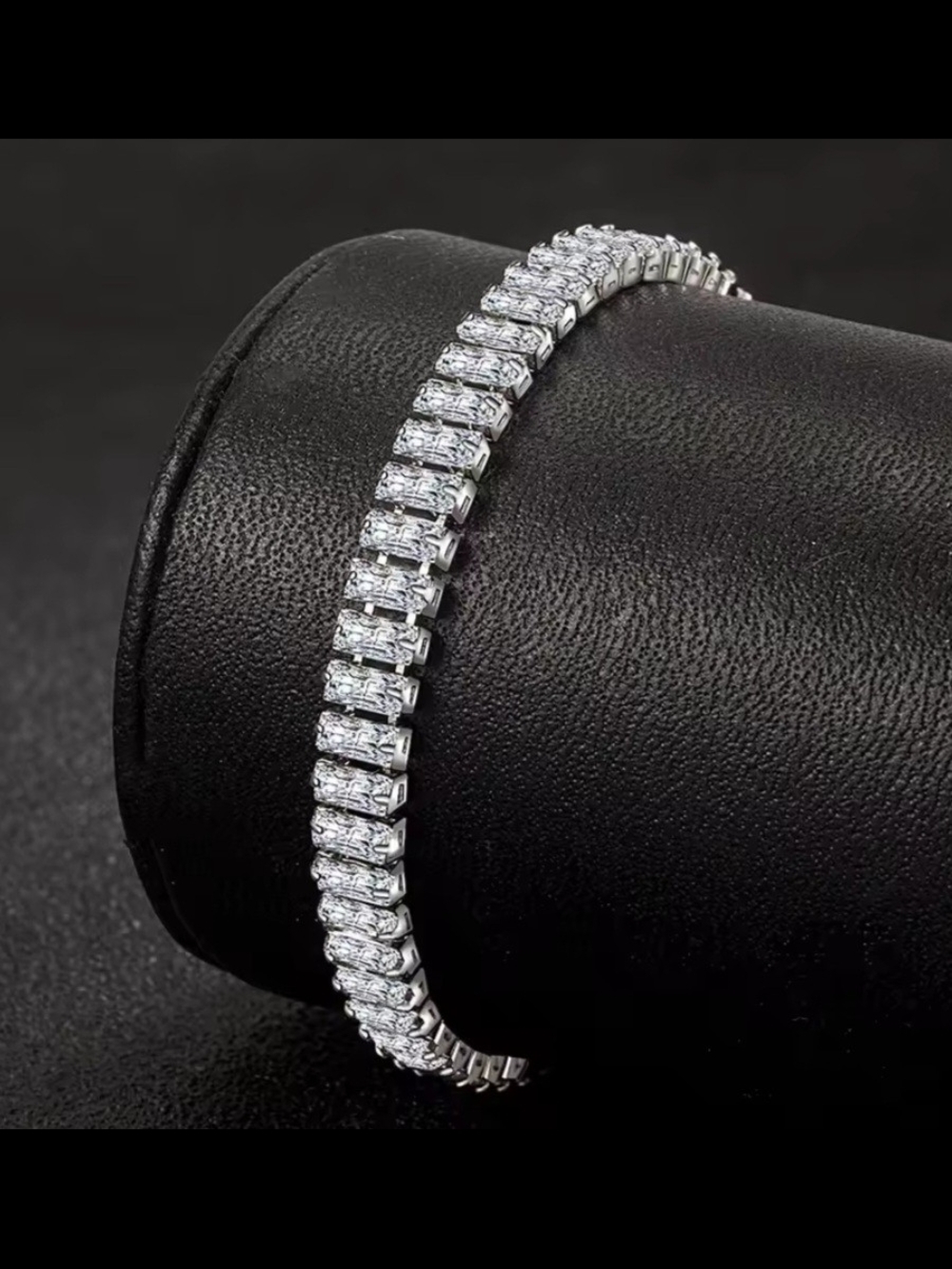 925 Silver Plated Non Tarnish Shiny Baguette Cubic Zirconia Tennis Bracelet